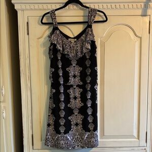 White House Black Market Black and White Paisley Ruffle Strap Mini Dress